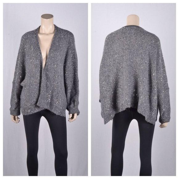 Nordstrom Signature Sequin Open Front Cashmere Blend Cardigan - Picture 2 of 3